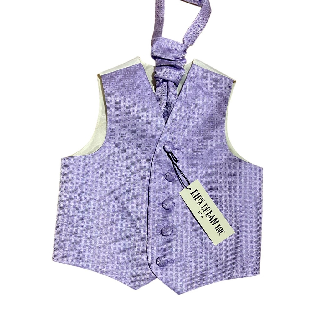 Kids Dream Lavender Square Pattern Vest and Tie Set Boys Sizes